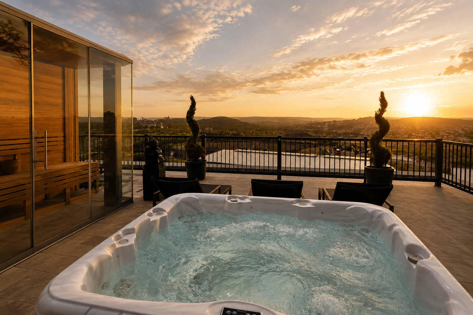 Rooftop Spa mit Whirlpool und Blick über Fulda